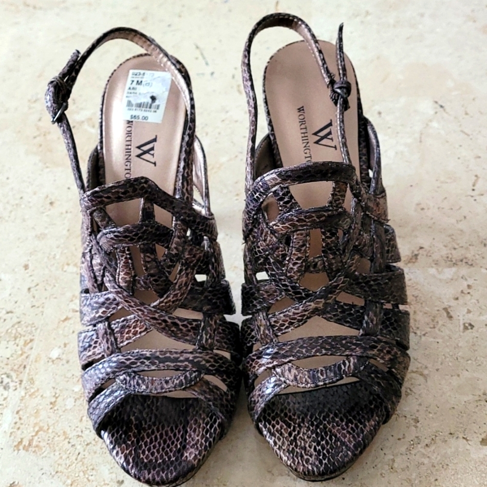Worthington faux snakeskin opened toe heels/sandals. NWT size 7